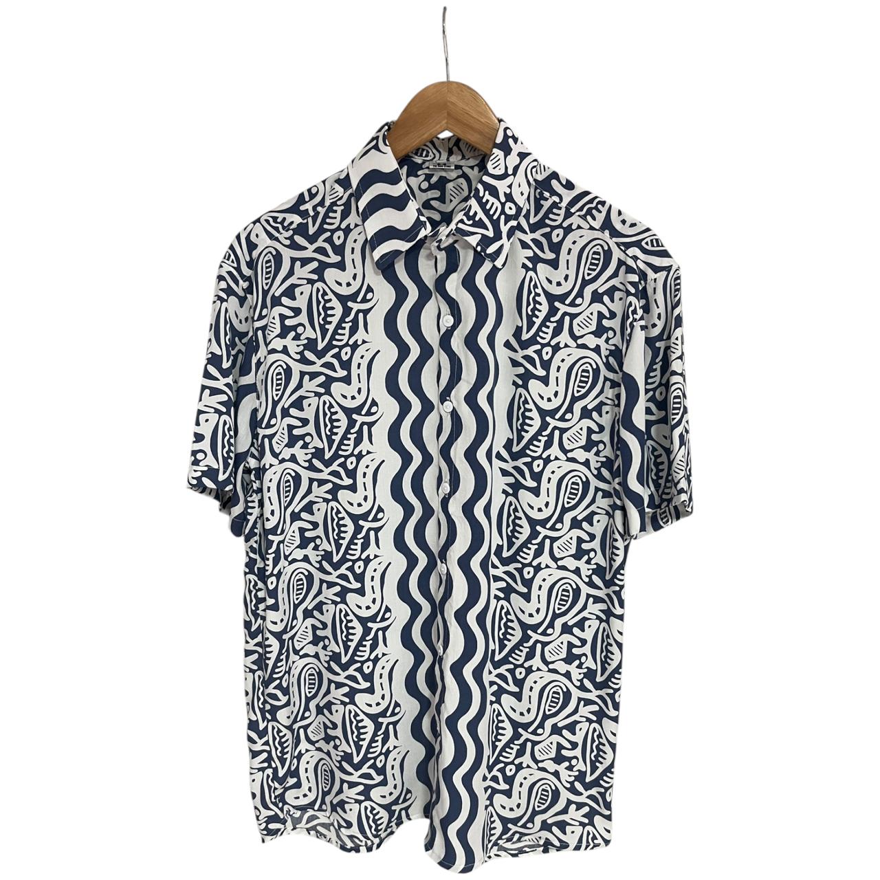 Camisa Regular Fit Tribal Azul Carnaval Rayon