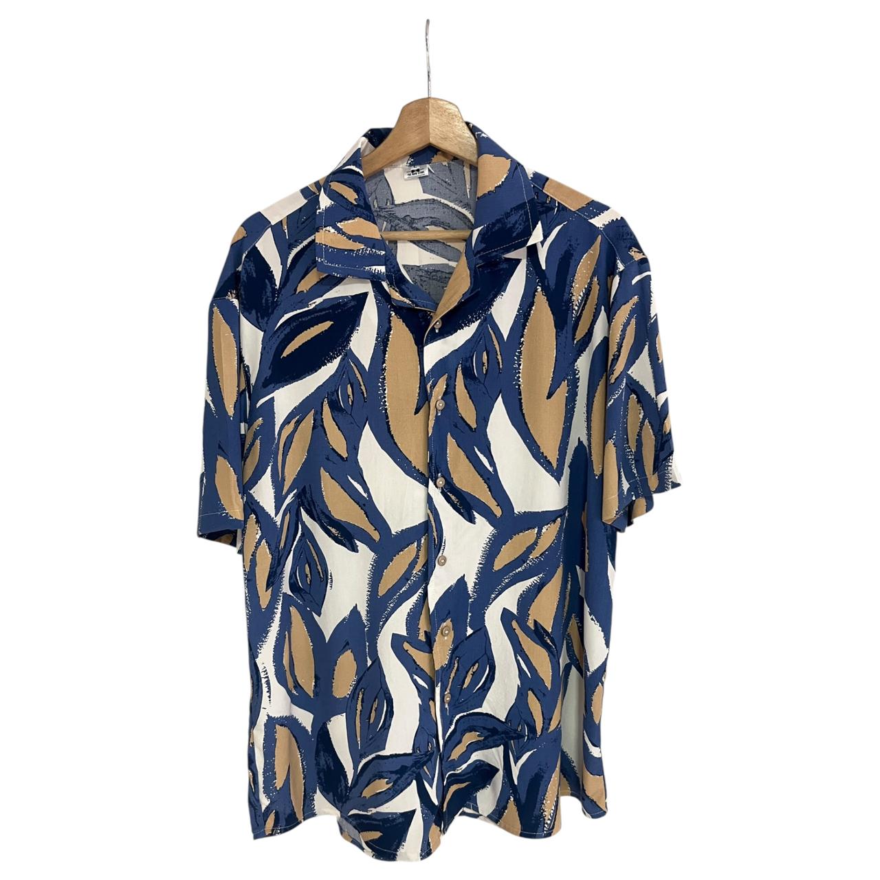 Camisa Floral Azulados Rayon Regular Fit