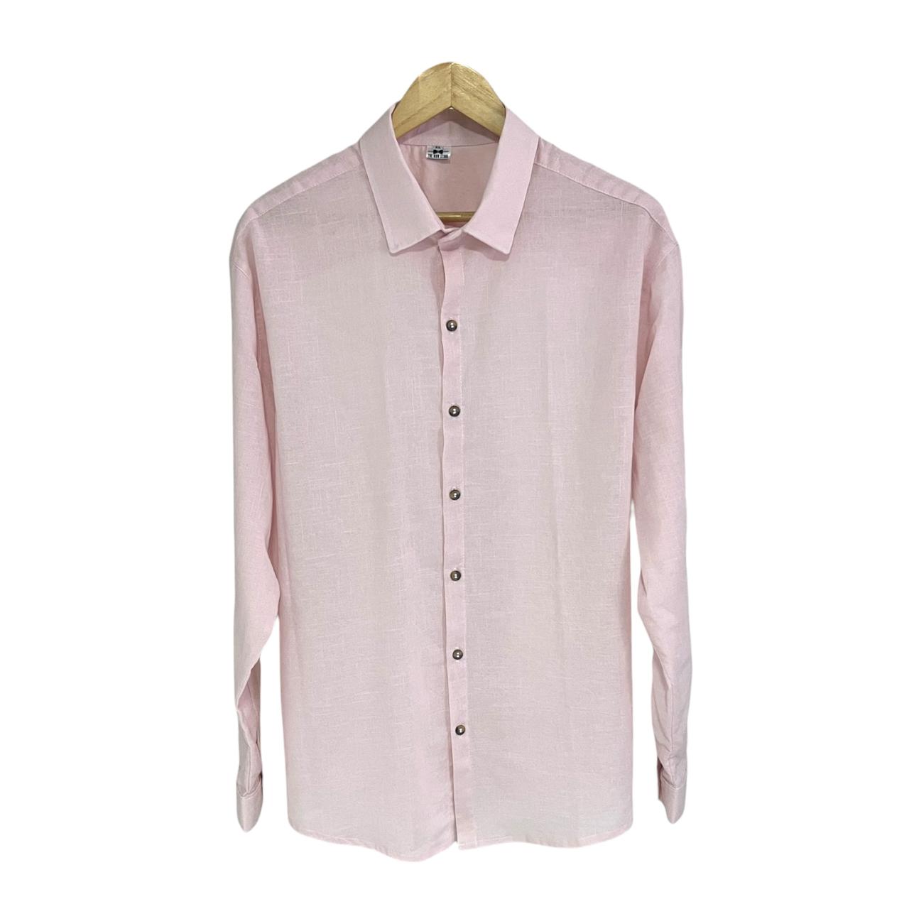 Camisa Manga Larga Rosado Pastel Lino