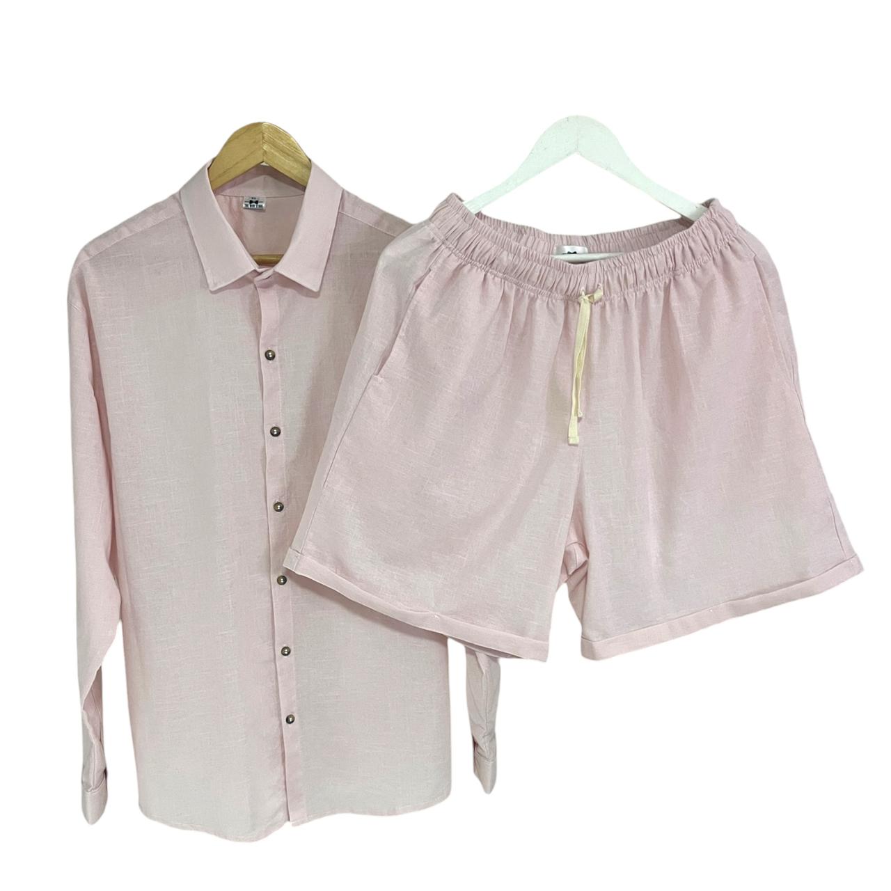Conjunto Manga Larga Rosado Lino