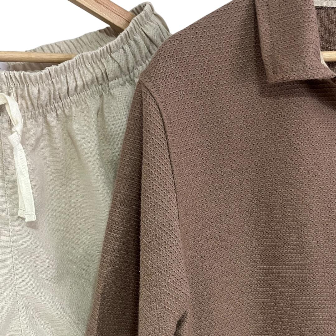 Conjunto Polo Cafe Pantalon Crudo Lino