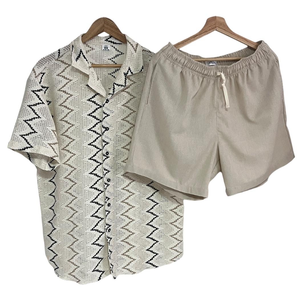 Conjunto tejida bermuda lino crudo
