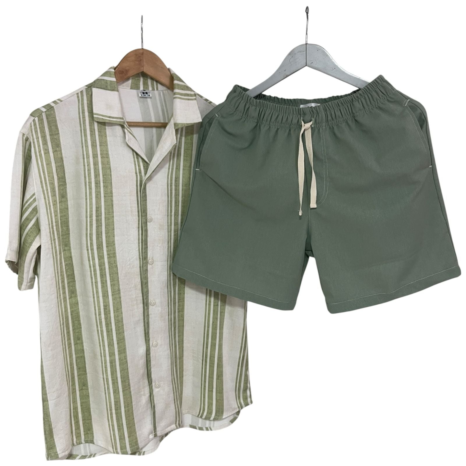 Conjunto rayon rayas Bermuda Verde Lino
