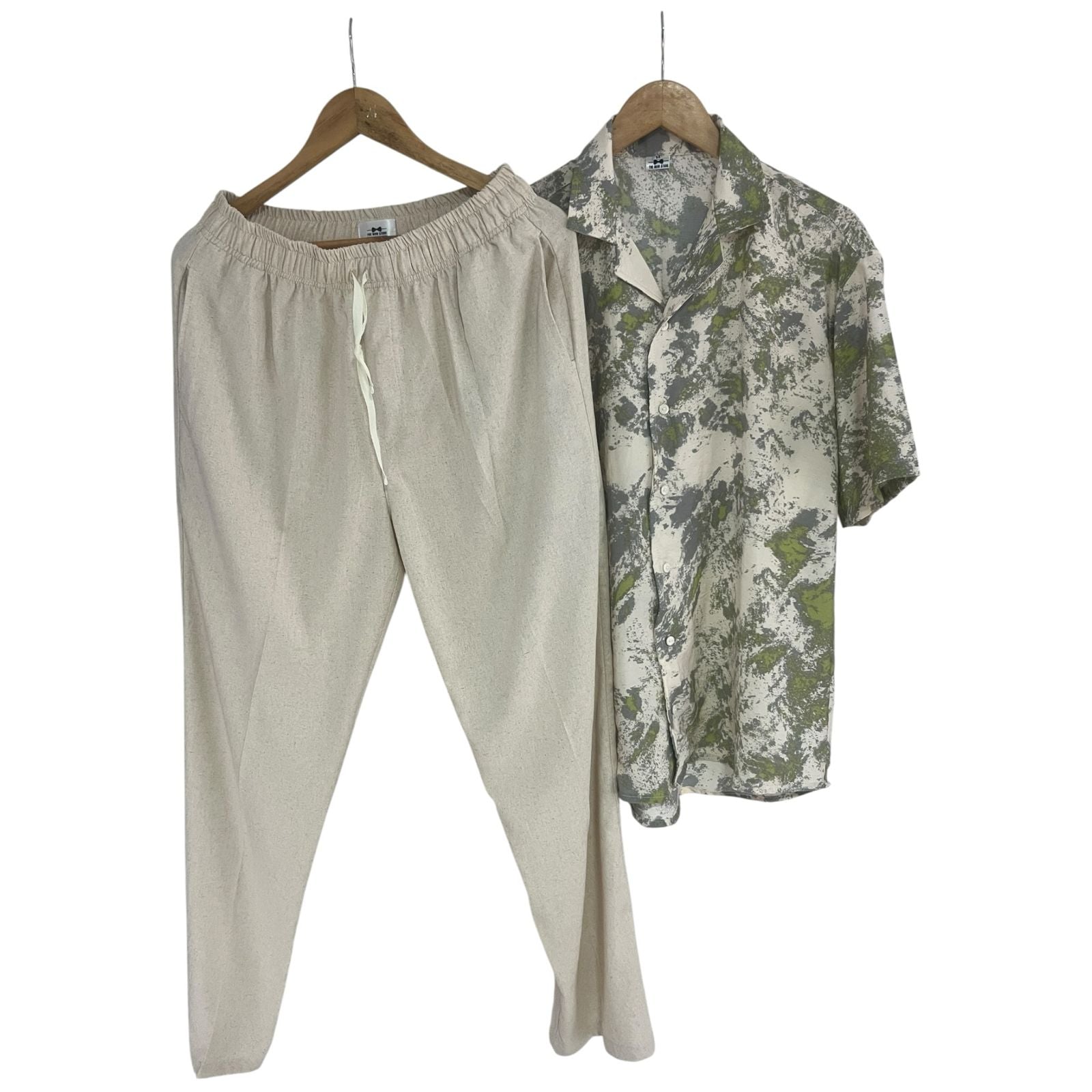 Conjunto Ceniza Verde Rayon Pantalon Lino crudo