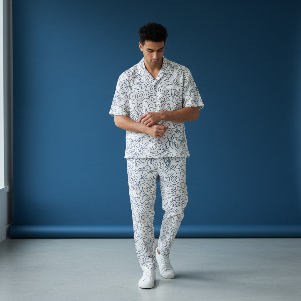 Conjunto Azul del Tropico Goma Texturizado Pantalon