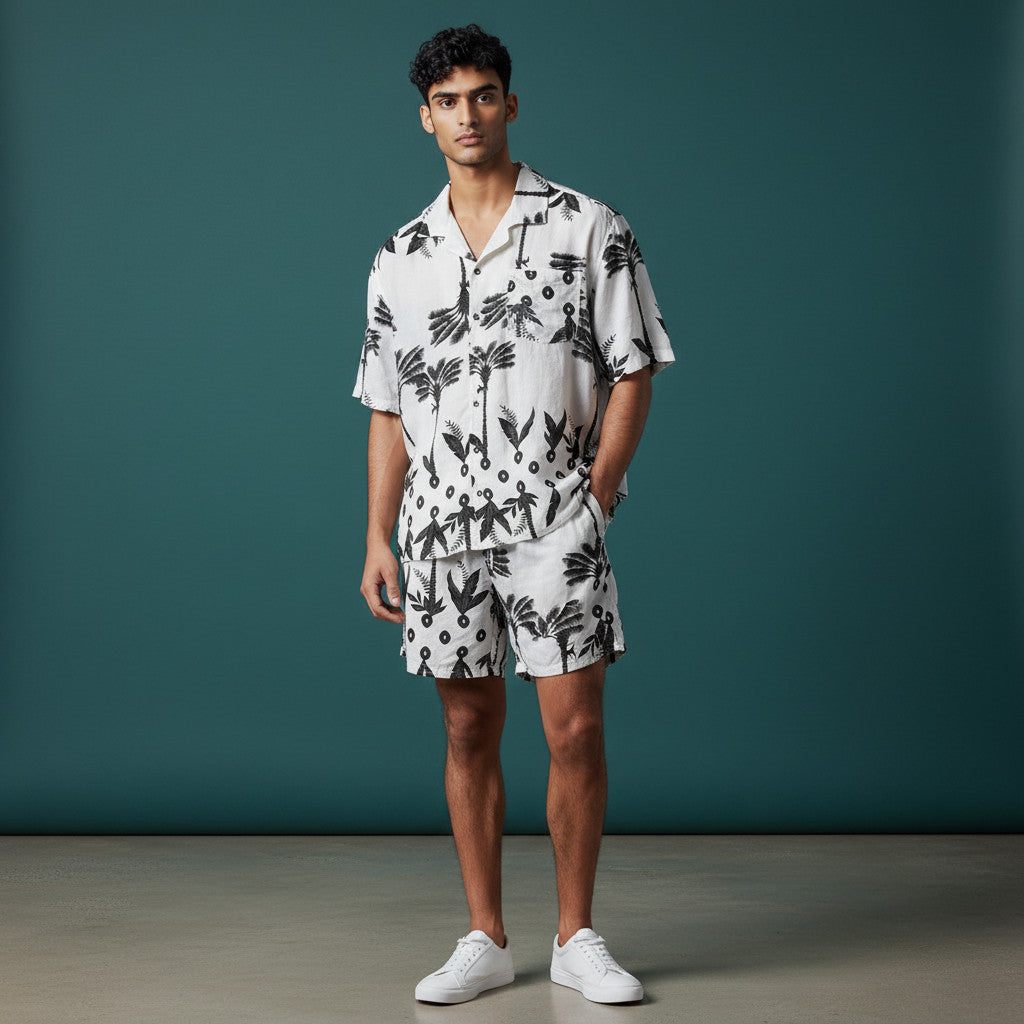 Conjunto Palmar Gris con Blanco Lino