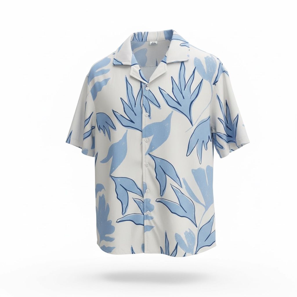 Camisa Floral AzulCielo Fondo Blanco Rayon Regular Fit