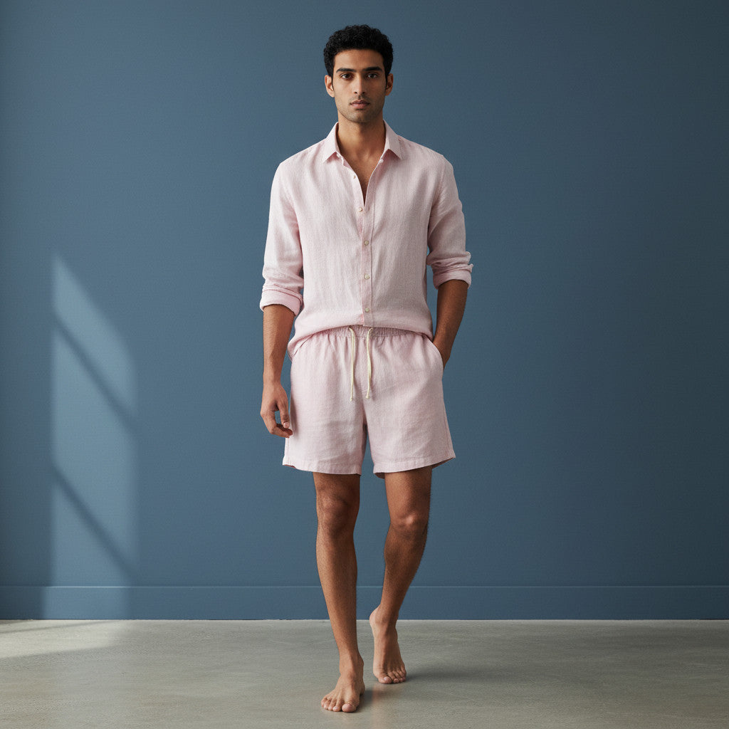 Conjunto Manga Larga Rosado Lino