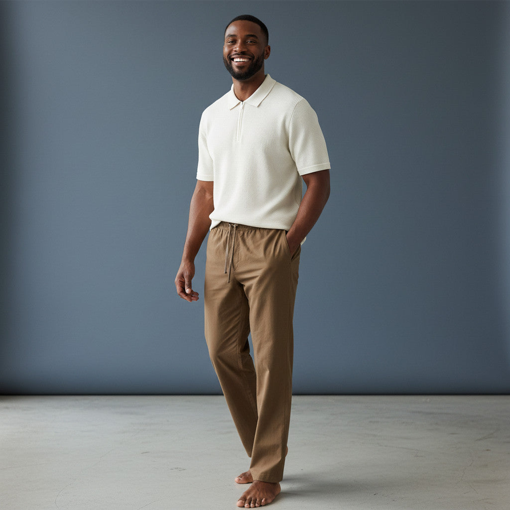 Conjunto Polo Mantequilla Pantalon Kaki Lino