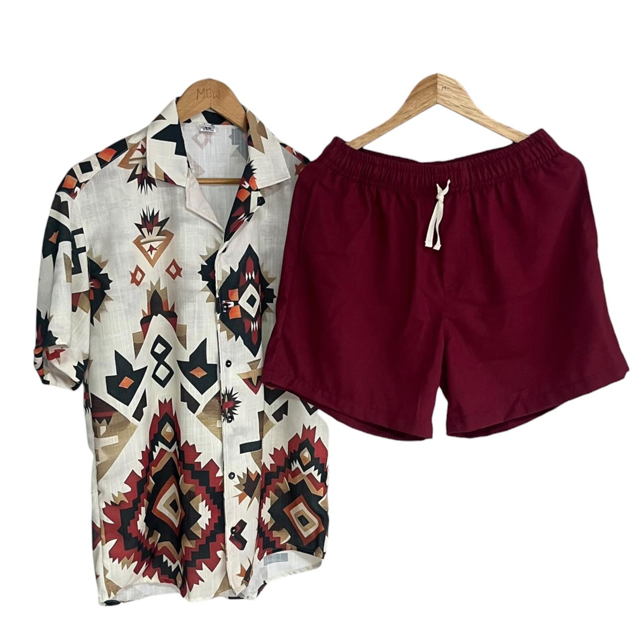 Conjunto Kanas Bermuda Lino Vino Tinto