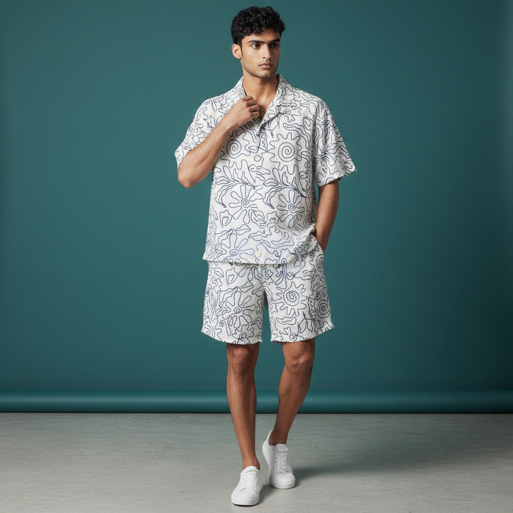 Bermuda Lino Estampado texturizada