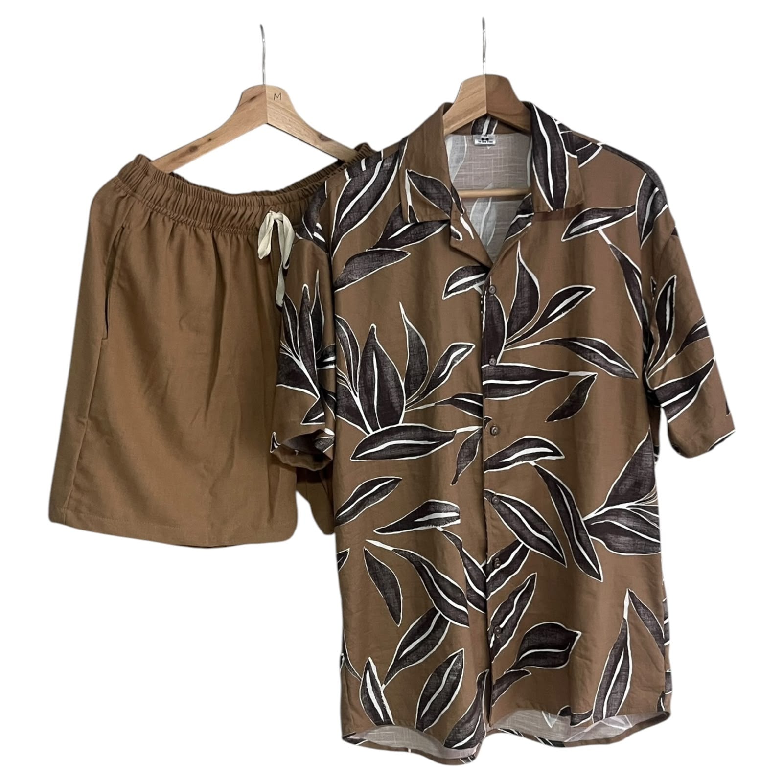 Conjunto Hojas Cafes Bermuda Kaki Lino