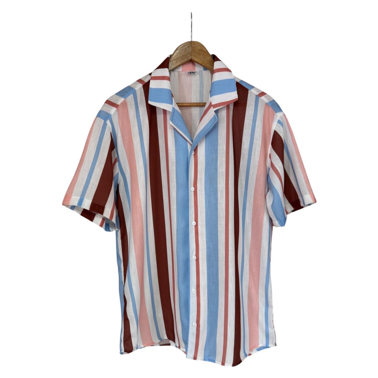 Camisa Rayas Azul y Rosa Lino