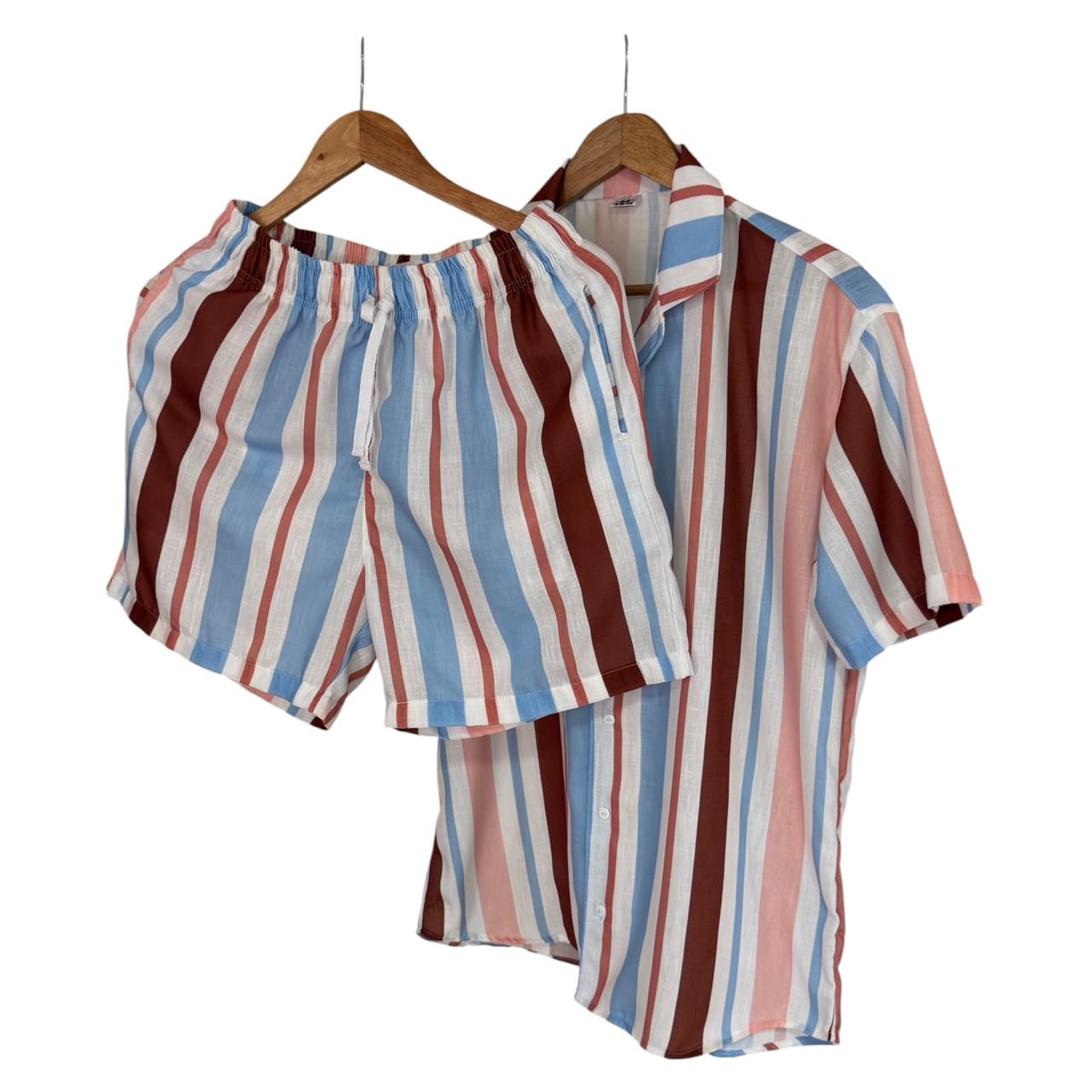 Set Camisa Rayas Azules y Rosa Linl