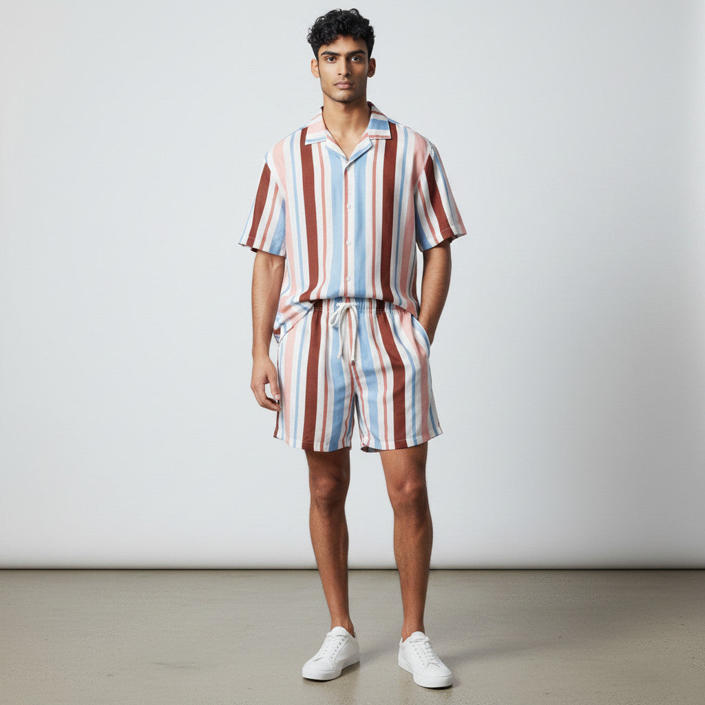 Camisa Rayas Azul y Rosa Lino