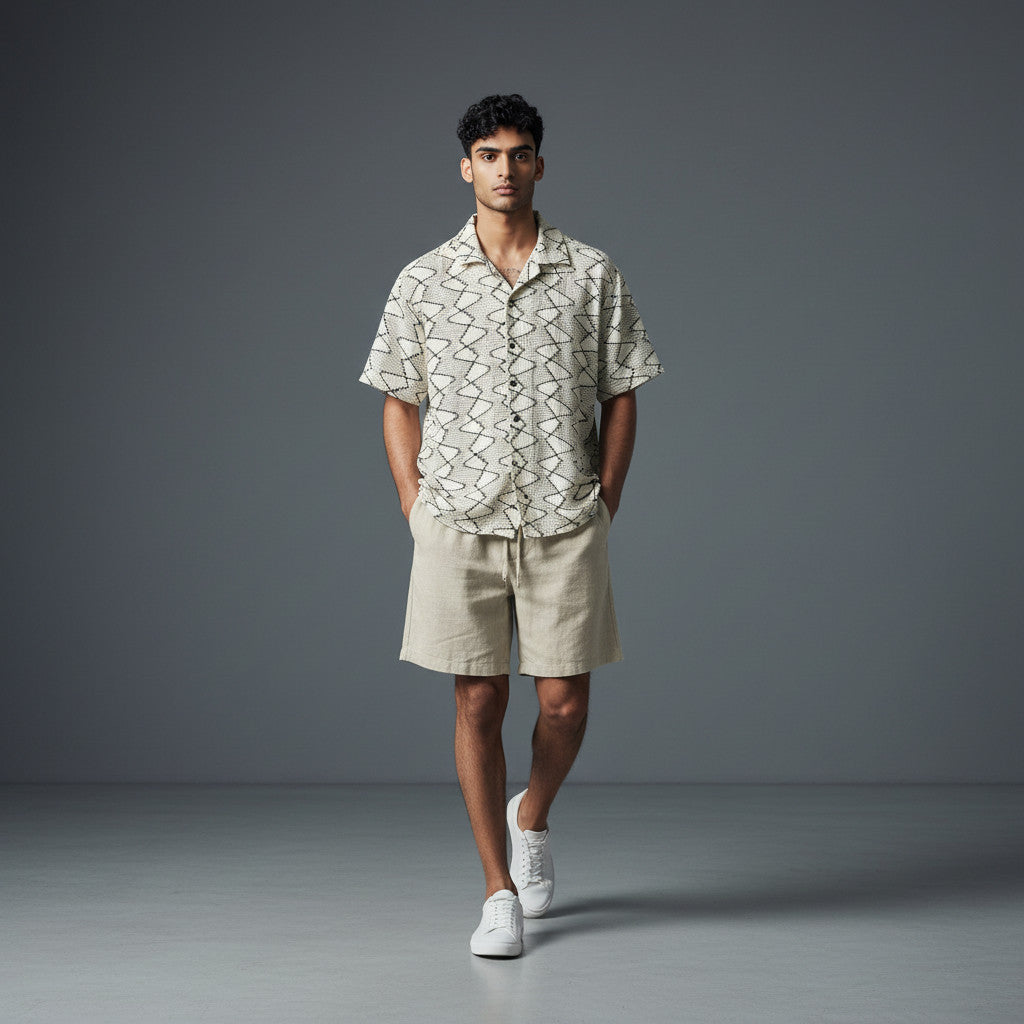 Conjunto Tejida Bermuda Lino Crudo