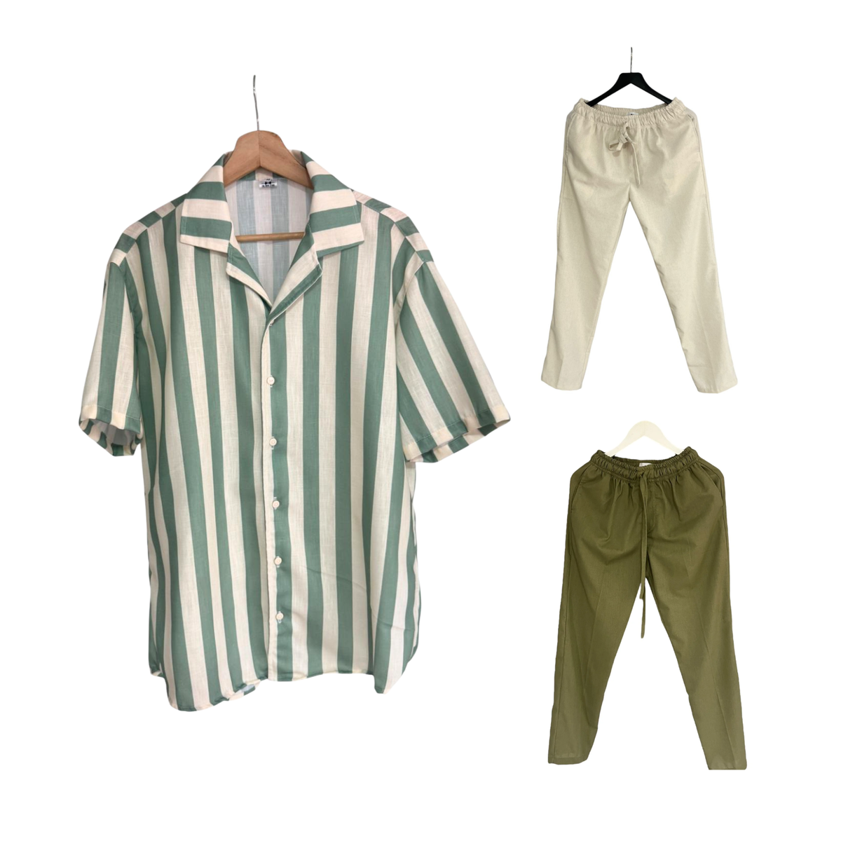 Conjunto Camisa Rayas verdes Lino / Pantalon Lino A eleccion