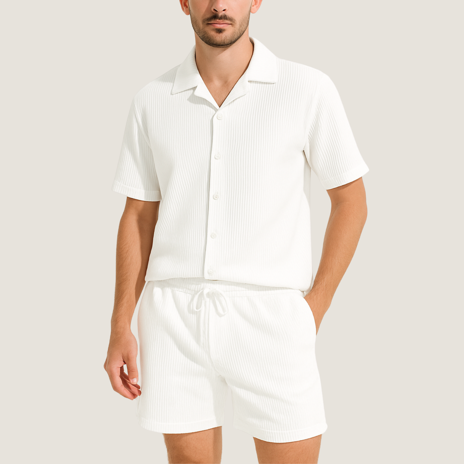Conjunto Blanco Regular Fit Texturizado Rib Premium
