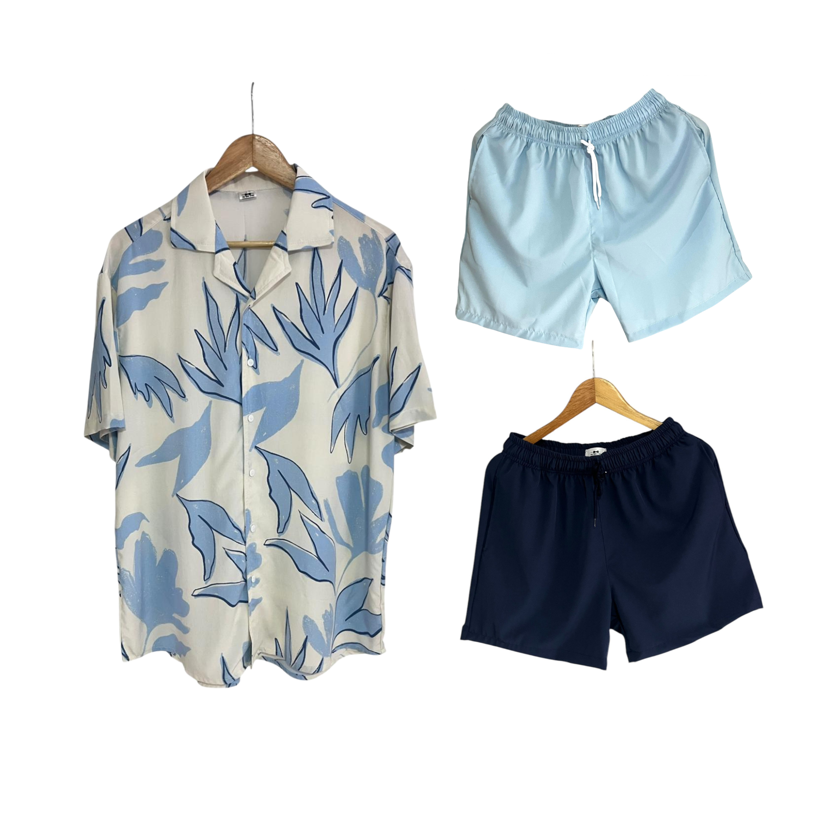 Conjunto Floral AzulCielo Fondo Blanco Rayon Regular Fit / Bañadora Sin Malla