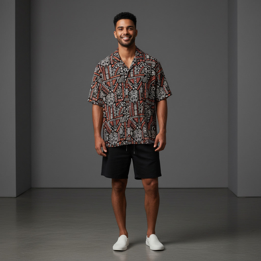 Conjunto Camisa Tribal Seda / Bañadora Sin Malla