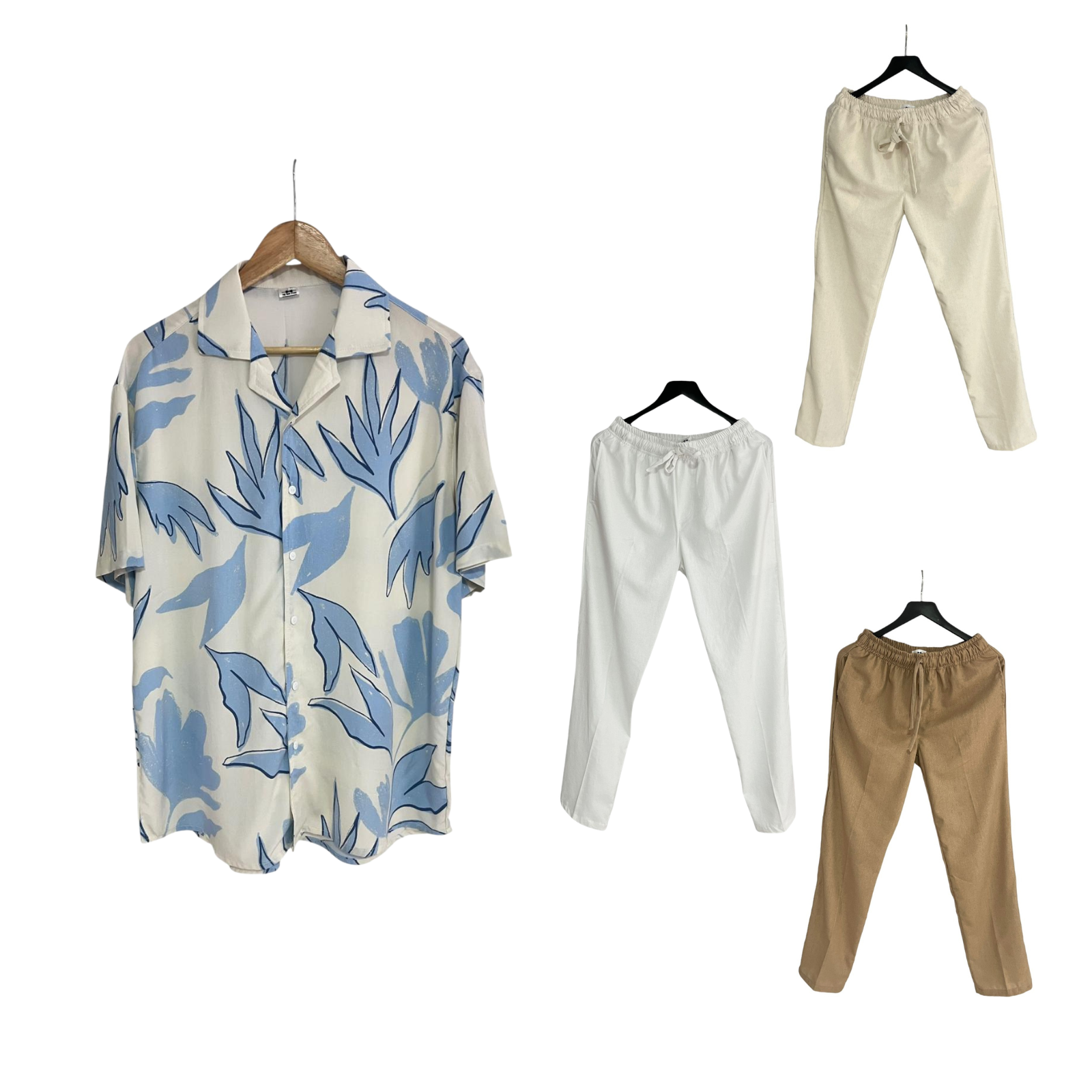 Conjunto Pantalon Lino / Camisa Floral AzulCielo Rayon