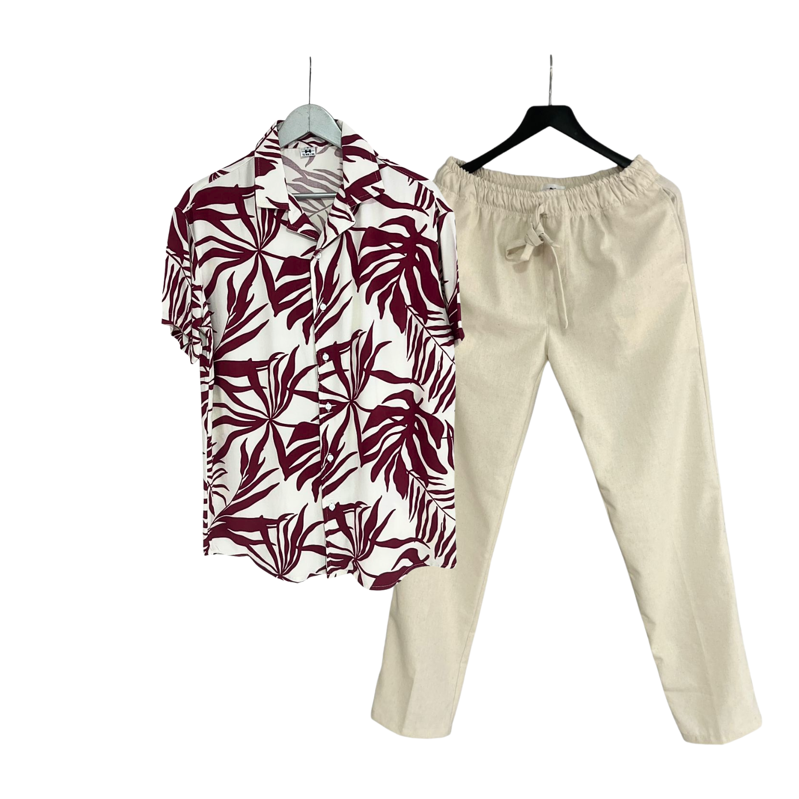 Conjunto Palmar Vino Rayon Pantalon Lino Crudo