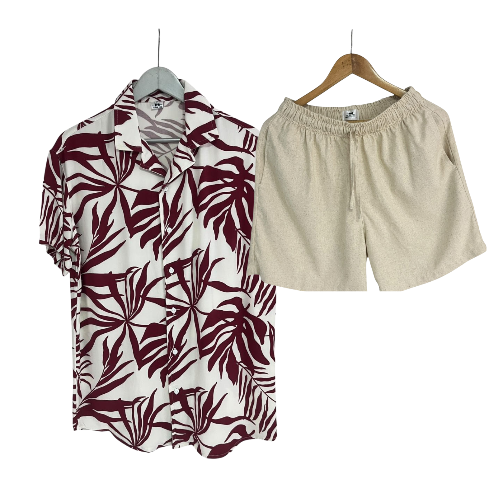 Set Camisa Palmas Vino Bermuda Lino Crudo