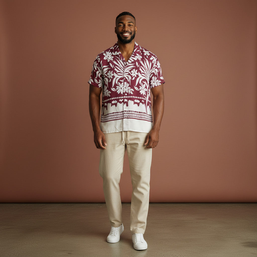 Conjunto Ruedo tropico Rayon Pantalon Lino Crudo