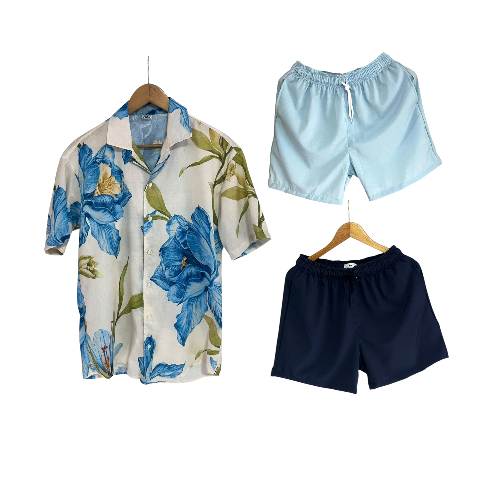 Set Camisa cayena azul lino / Bañadora sin malla a eleccion
