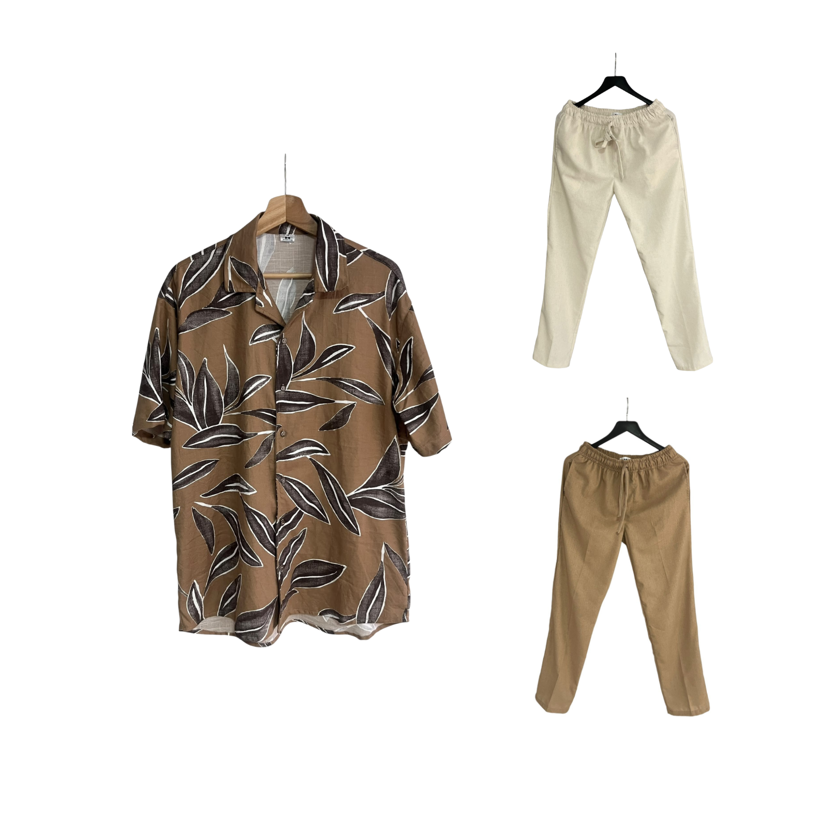 Conjunto Camisa Hojas Cafes Lino / Pantalon Lino A eleccion