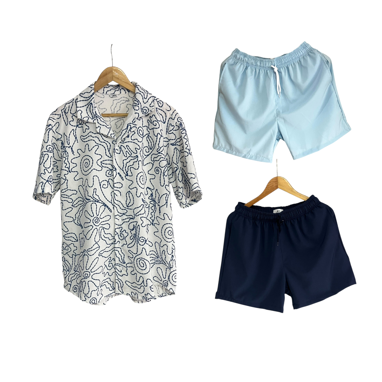 Set Camisa Azul Tropico Goma / Bañadora sin malla a eleccion