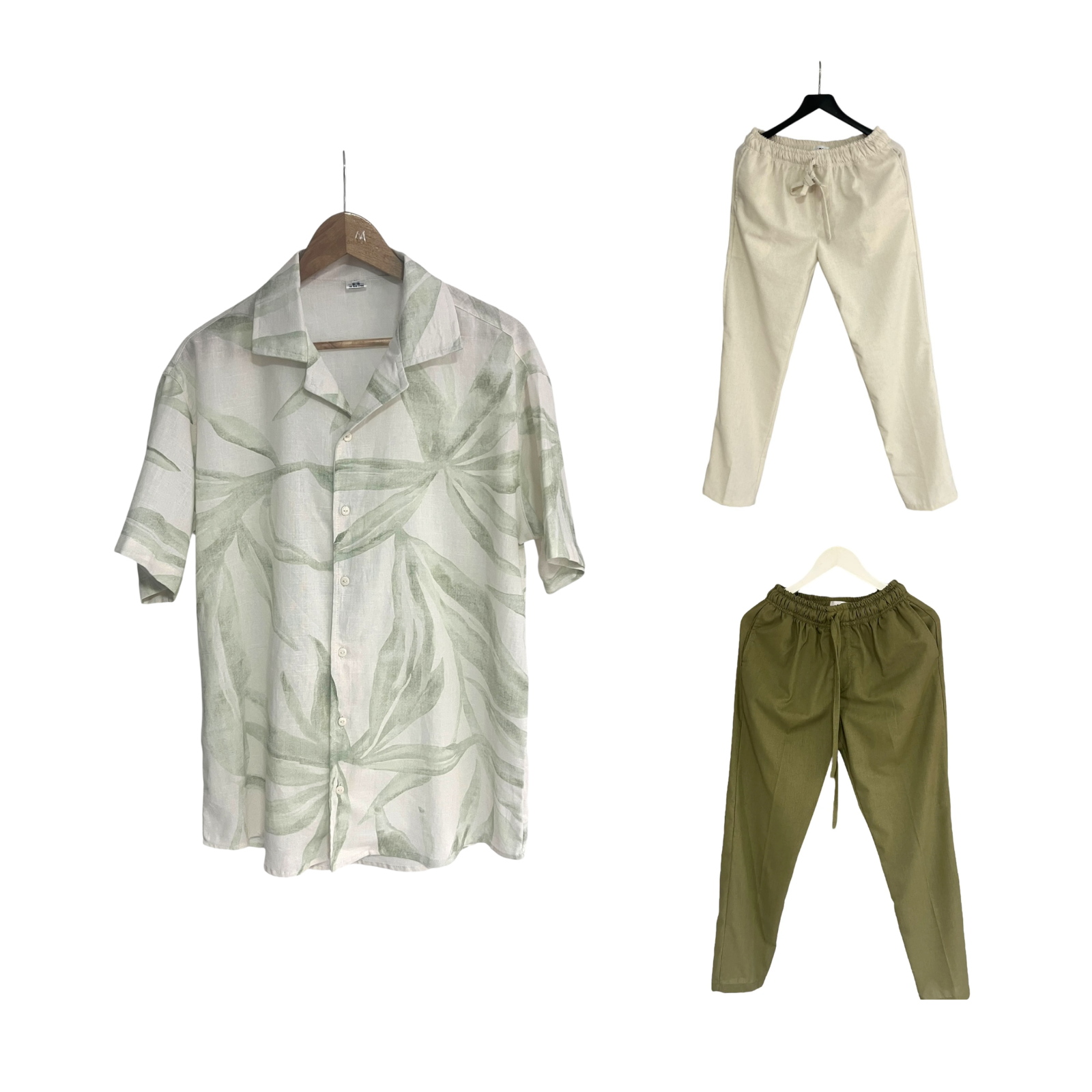 Conjunto Camisa Hojas verdes Lino / Pantalon Lino A eleccion