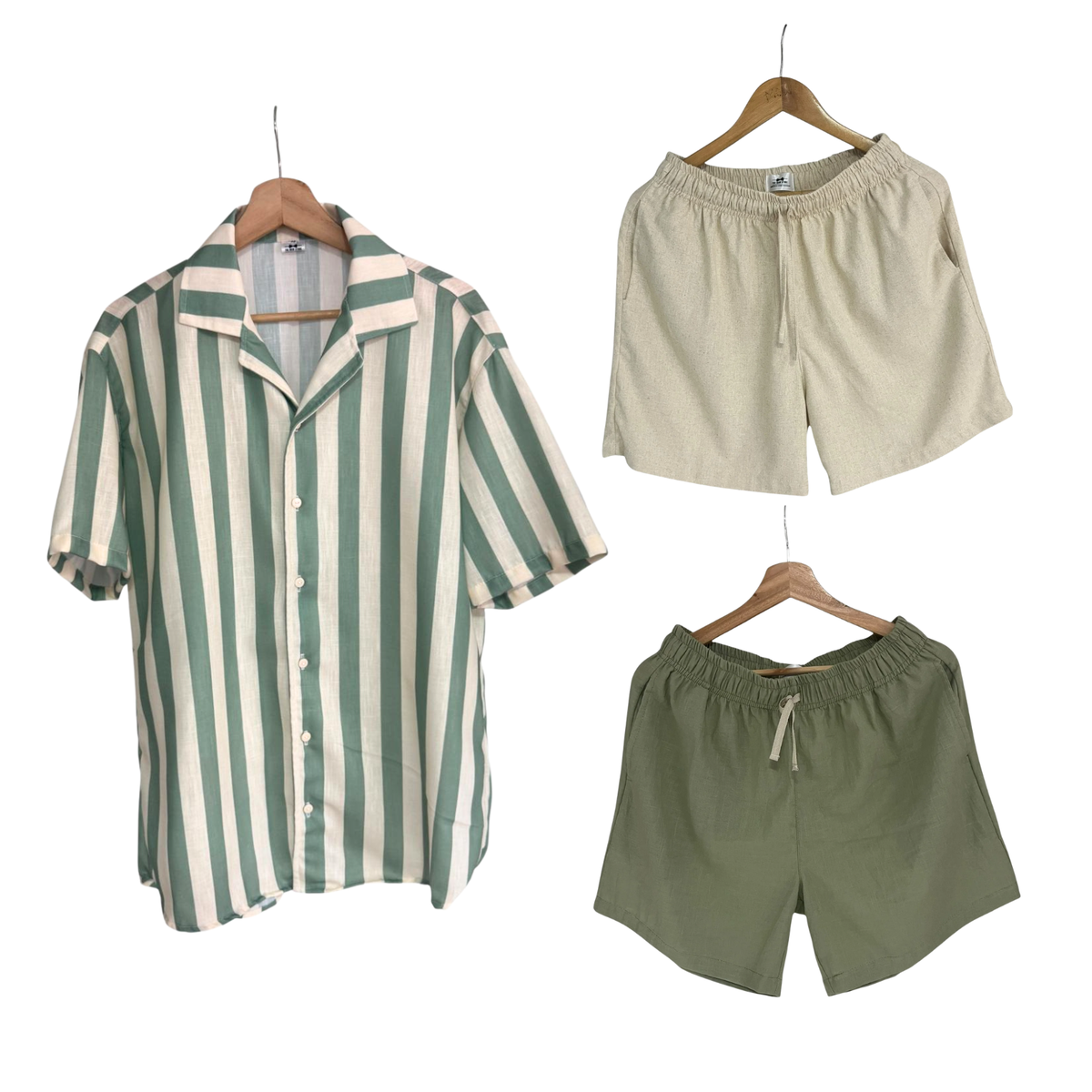 Set Camisa Rayas Verde Lino / Bermudo Lino a eleccion