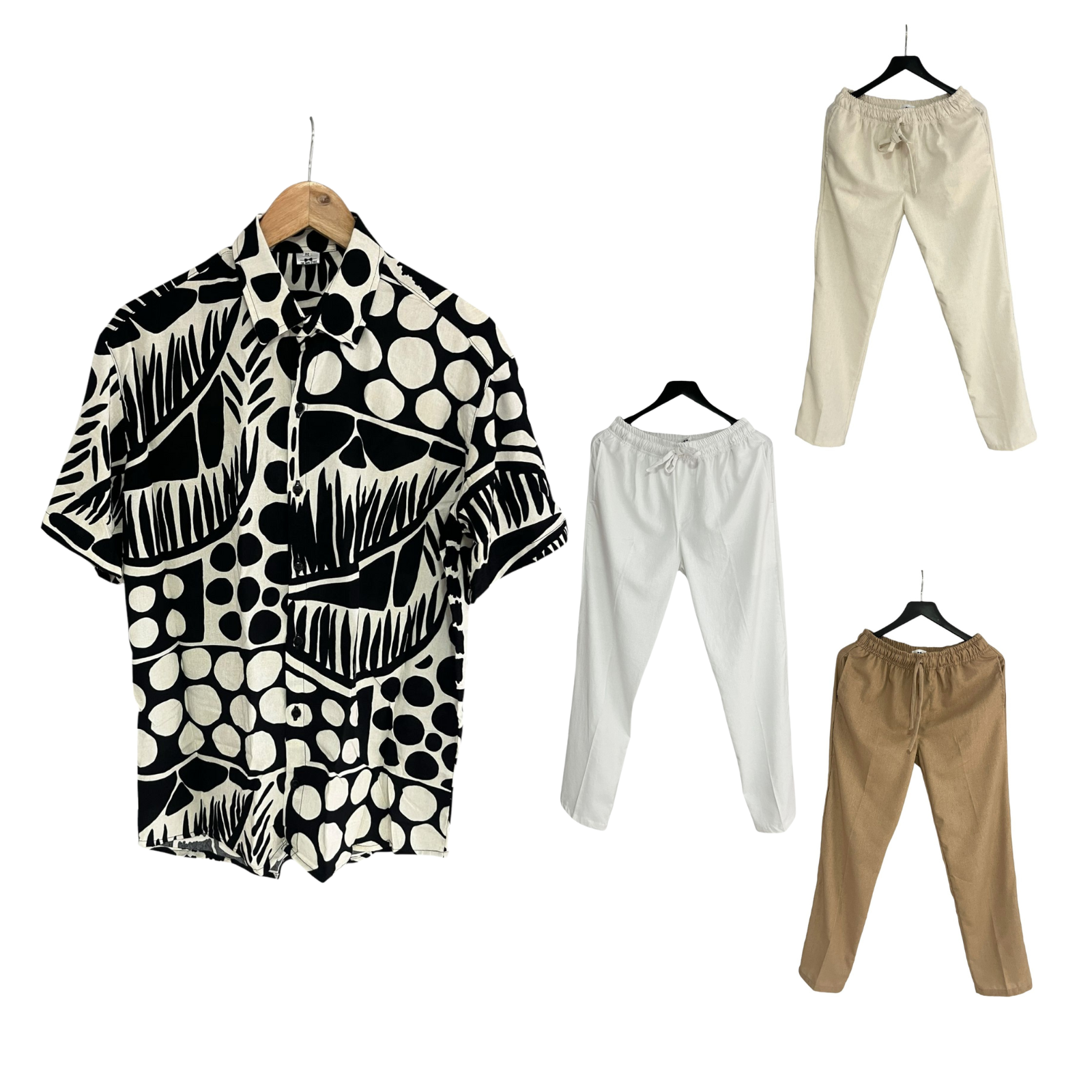 Conjunto Pantalon Lino / Camisa Black Palm Regular Fit Rayon