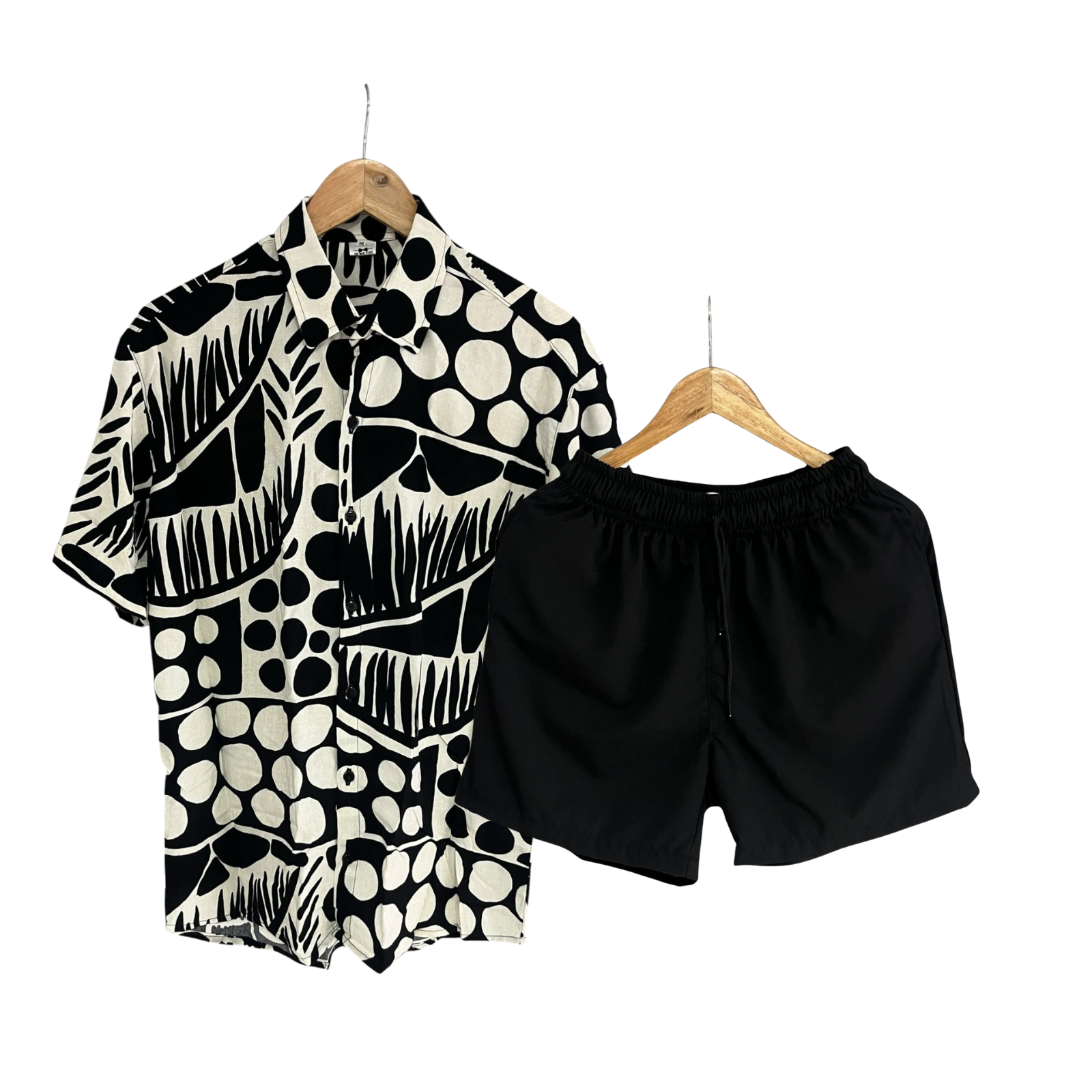 Conjunto Black Palms Rayon Regular Fit/ Bañadora Sin Malla Negro