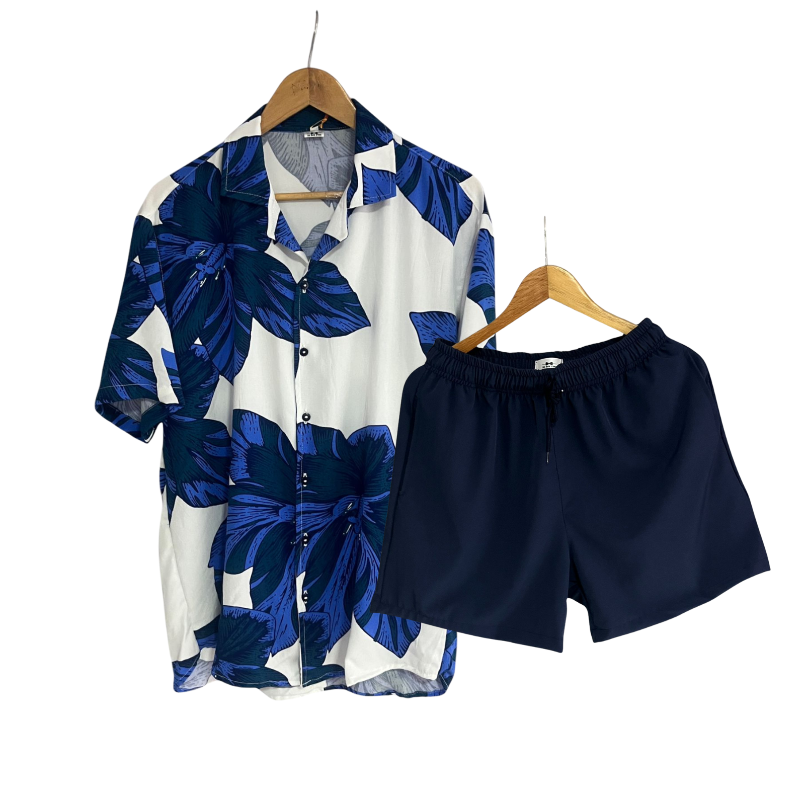 Conjunto Floral Azul Rayon RegularFit / Bañadora Sin Malla Azul Oscuro