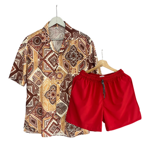Conjunto Karibu Lino / Bañadora Sin Malla Rojo