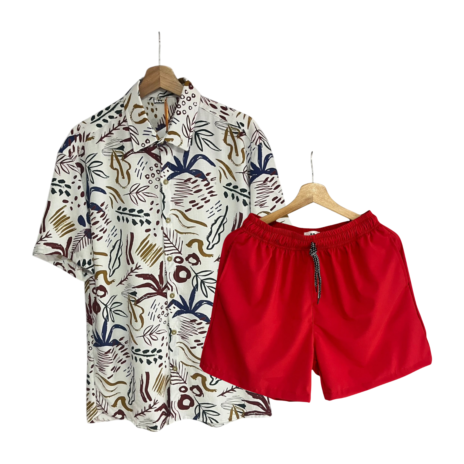 Conjunto Mapui Tropico Lino / Bañadora Sin Malla Rojo