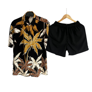 Conjunto Tropicalera Rueda Rayon / Bermuda Negra Sin Malla