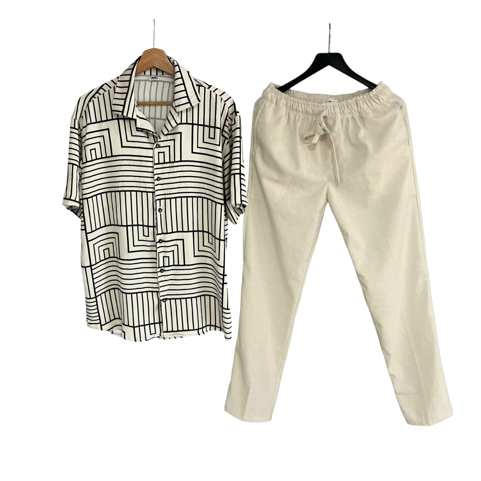 Conjunto Pantalon Lino Crudo / Camisa Geo Rayon Regular Fit