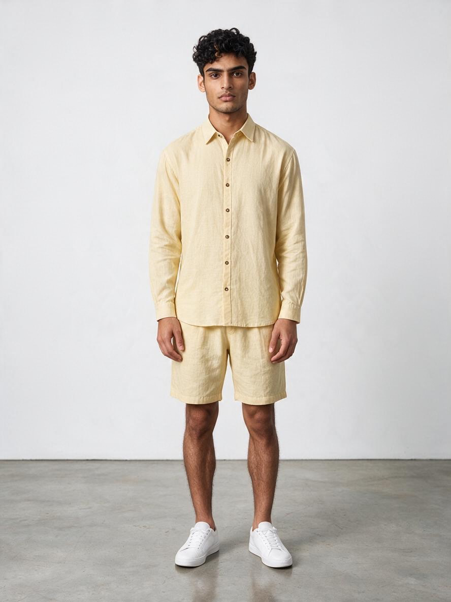 Camisa Manga Larga Amarillo Lino
